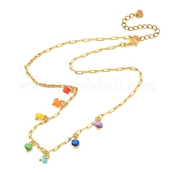 Dyed Natural Freshwater Shell Nuggets Colorful Tassel Brass Paperclip Chain Chakra Necklaces&nbsp;NJEW-JN05487