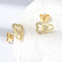 Brass Micro Pave Cubic Zirconia Stud Earrings&nbsp;KK-CBA5B62-01A-G