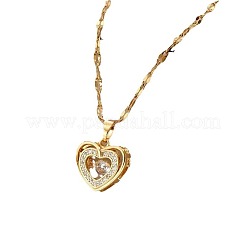 Heart Brass Micro Pave Clear Cubic Zirconia Pendant Necklaces&nbsp;FS-WG018FC-01