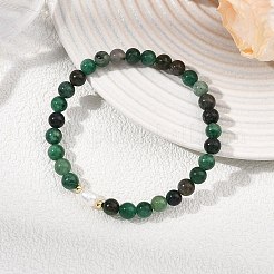 Natural Fuchsite & Cultured Freshwater Pearl Round Beaded Stretch Bracelets for Women&nbsp;BJEW-JB13781-02