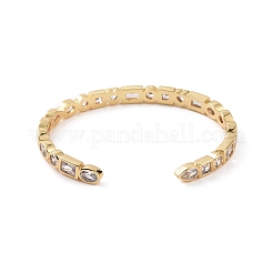 Cubic Zirconia Heart & Rectangle Open Cuff Bangle&nbsp;BJEW-F445-02G-02