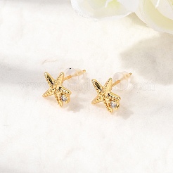Brass Micro Pave Clear Cubic Zirconia Stud Earrings&nbsp;EJEW-C158-13A-G