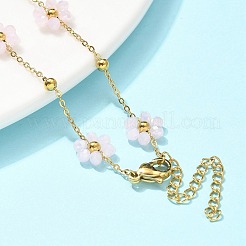 304 Stainless Steel & Synthetic Stone Daisy Flower Chain Anklets for Women&nbsp;AJEW-B031-01G-02