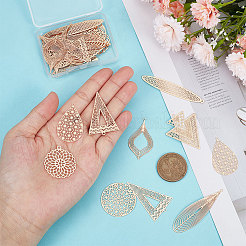 32Pcs 8 Style Rack Plating Brass Filigree Big Pendants&nbsp;KKC-UN0001-02