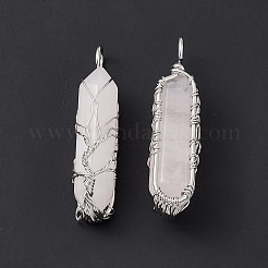 Natural Rose Quartz Copper Wire Wrapped Pointed Pendants&nbsp;G-F733-05H
