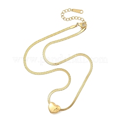 Ion Plating(IP) 304 Stainless Steel Heart Pendant Flat Snake Chain Necklaces for Women&nbsp;NJEW-F328-08G