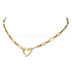 Ocean Brass Heart Spring Gate Ring Pendant 304 Stainless Steel Figaro Chain Necklaces for Women&nbsp;NJEW-JN06329