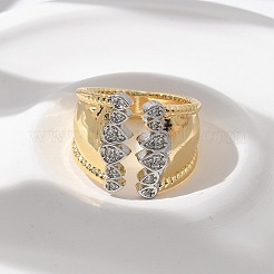 Brass Micro Pave Clear Cubic Zirconia Cuff Rings for Women&nbsp;RJEW-U041-11G
