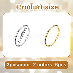 6Pcs 2 Colors 304 Stainless Steel Rhinestone Plain Band Rings for Women&nbsp;RJEW-GO0001-20
