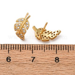 Clear Cubic Zirconia Feather Stud Earrings&nbsp;EJEW-P196-15G-1