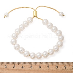 Shell Pearl Beaded Slider Bracelet with Brass Snake Chain&nbsp;BJEW-B066-01B-02