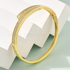 Brass Micro Pave Clear Cubic Zirconia Hinged Bangles for Women&nbsp;BJEW-S168-04G