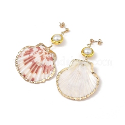 Electroplate Natural Sea Shell Dangle Earrings&nbsp;EJEW-JE07373