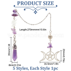 5Pcs 5 Style Natural Gemstone Pointed Dowsing Pendulums&nbsp;FIND-FH0007-82