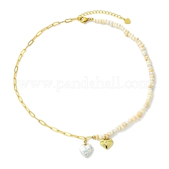 Mother's Day Natural Baroque Keshi Pearl Heart Pendant Pearl Beaded & Brass Paperclip Chain Necklaces for Women&nbsp;NJEW-JN06062
