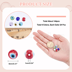 144Pcs 6 Colors Handmade Evil Eye Lampwork Round Bead&nbsp;LAMP-NB0001-76B