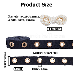 4 Yards Cotton Ribbons with Golden Tone Eyelet Rings&nbsp;OCOR-GF0002-89