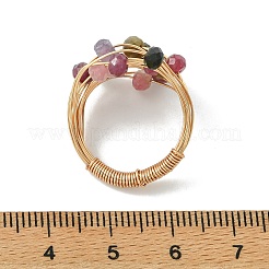 Copper Wire Wrapped Natural Tourmaline Rondelle Bead Finger Rings&nbsp;RJEW-JR01033