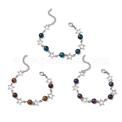 3Pcs Dyed Tiger Eye and Alloy Star Charms Link Bracelets for Women&nbsp;BJEW-TA00559