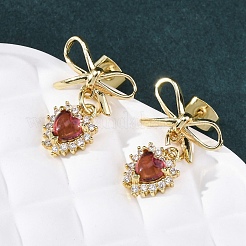 Brass Micro Pave Clear Cubic Zirconia Dangle Stud Earrings&nbsp;EJEW-F362-06G