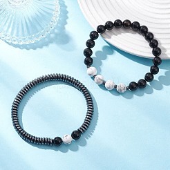 2Pcs Narutal & Synthetic Mixed Gemstone Beads Stretch Bracelets&nbsp;BJEW-JB12720-01