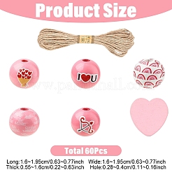 Valentine's Day 60Pcs Element Printed Wood Beads&nbsp;WOOD-YW0001-91