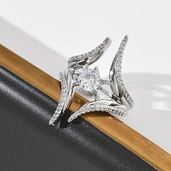 Brass Micro Pave Cubic Zirconia Cuff Open Rings for Women&nbsp;RJEW-L343-09P-01