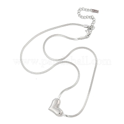 304 Stainless Steel Heart Pendant Flat Snake Chain Necklaces for Women&nbsp;NJEW-F328-09P