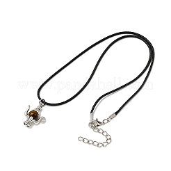 Alloy & Natural Tiger Eye Pendant Waxed Cord Necklace&nbsp;NJEW-JN05440-03