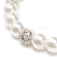 ABS Plastic Imitation Pearl  & Rhinestone Beaded Stretch Bracelet with Alloy Charm for Women&nbsp;BJEW-JB08526-04