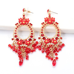 Oval Alloy Rhinestone Chandelier Earrings&nbsp;FS-WG8D144-01