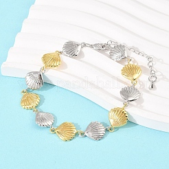 Shell Shape Brass Link Chain Bracelets for Women&nbsp;BJEW-K248-07C-GP