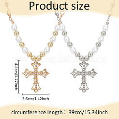 2Pcs 2 Colors Rhinestone Cross Fleury Pendant Necklace with Plastic Beaded Chains&nbsp;NJEW-AN0001-77