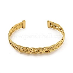 304 Stainless Steel Grid Braided Open Cuff Bangles for Women&nbsp;BJEW-E100-02G