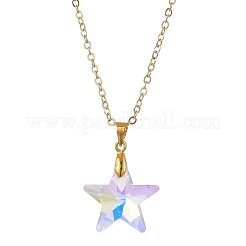 4Pcs 4 Styles Clear AB Glass Wing Flower Star Shell Shape Pendant Brass Cable Chain Necklaces for Women&nbsp;NJEW-JN05745