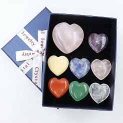Mixed Natural Gemstone Healing Love Heart Stones Ornaments Set&nbsp;PW-WG36787-01
