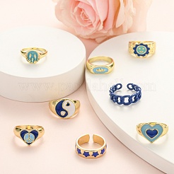 9Pcs 9 Style Alloy Enamel Signet Finger Rings and Cuff Rings Set&nbsp;RJEW-LS0001-58