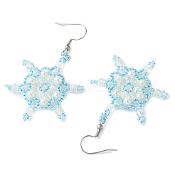 Christmas Snowflake Glass Seed Braided Dangle Earrings&nbsp;EJEW-MZ00236-02