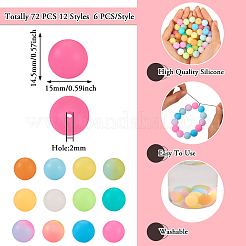 72Pcs 12 Colors Luminous Round Food Grade Silicone Focal Beads&nbsp;SIL-TA0001-37