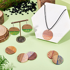 14Pcs 7 Colors Opaque Resin and Walnut Wood Pendants&nbsp;RESI-TA0005-23