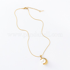 3Pcs Vintage Stainless Steel Pave Imitation Pearl Moon Pendant Necklaces for Women&nbsp;GQ0177