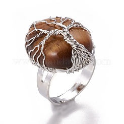 Adjustable Natural Tiger Eye Finger Rings&nbsp;RJEW-L090-B05