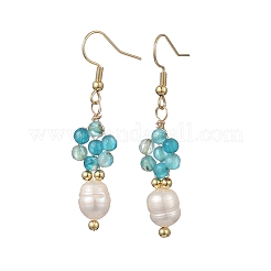 Natural Agate Cultured Freshwater Pearl Beads Dangle Earrings&nbsp;EJEW-JE07201