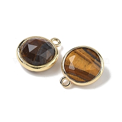 Natural Tiger Eye Faceted Flat Round Charms&nbsp;G-U028-03G-02