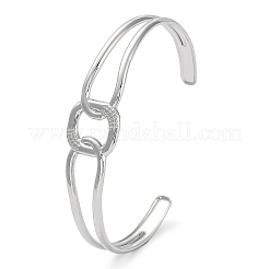 Non-Tarnish 304 Stainless Steel Hollow Rectangle Cuff Bangle for Women&nbsp;BJEW-D061-03P