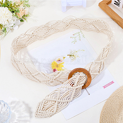 Cloth Woven Rhombus with Wood Chain Belts for Women&nbsp;AJEW-WH20019-125B