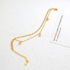 Vintage Beach Brass Round Ball Tassel Double Layer Chain Anklets for Women&nbsp;LK2381