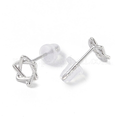Anti-Tarnish Rhodium Plated Star of David 999 Fine Silver Stud Earrings for Women&nbsp;LS-EJEW-S215-05P