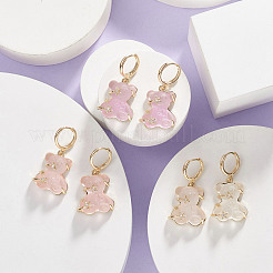 3 Pair 3 Color Resin Bear with Crystal Rhinestone Star Dangle Hoop Earrings&nbsp;EJEW-JE05244