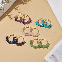 Gemstone Chips Beaded Hoop Earrings&nbsp;EJEW-JE05177